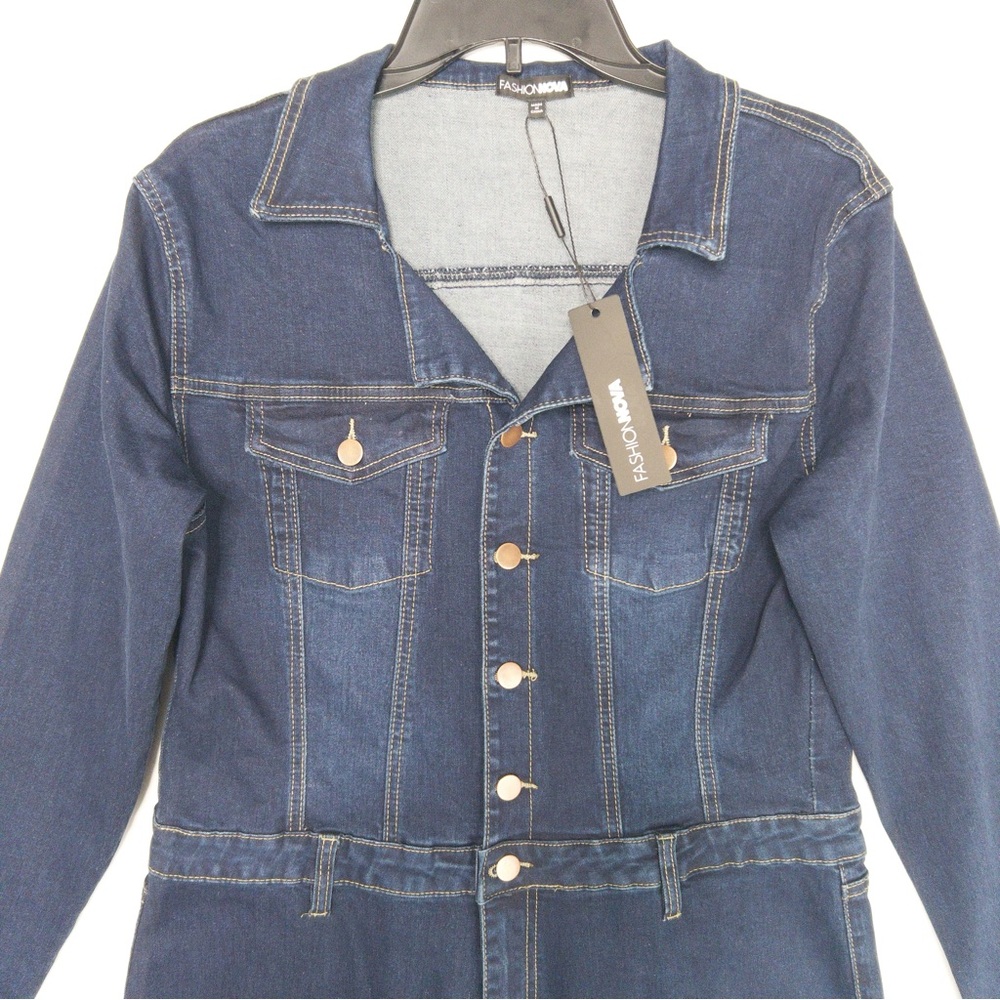 Day Dreaming Long Sleeve Denim Jumpsuit Flared Leg Stretchy Womens 1X XL NWT - Picture 7 of 16